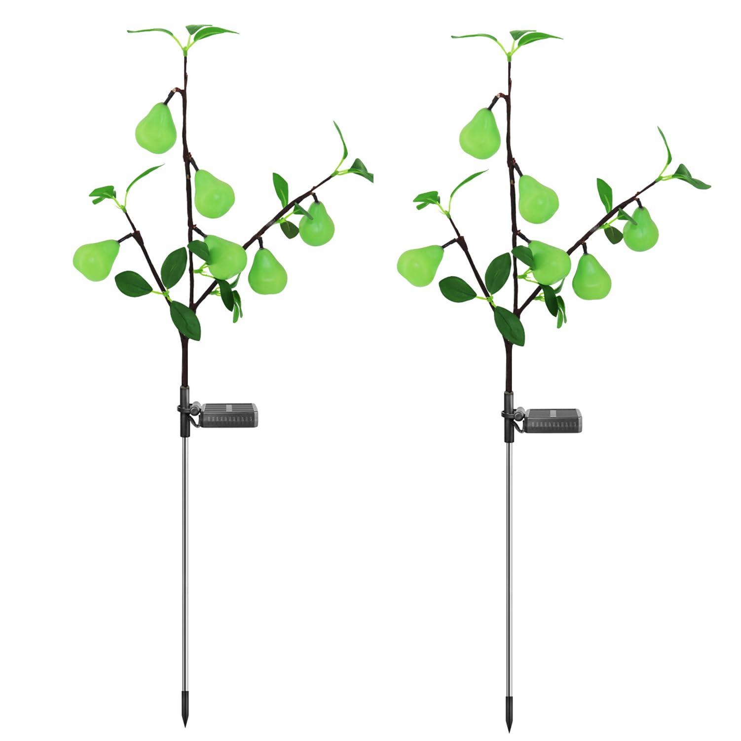 UsmooJoy 2pack Solar Garden Lights Waterproof Solar Flower Tree Light with Realistic Lemon,Outdoor Tree Stake Landscape Lamp for Yard Garden Lawn Pathway Decoration Lighting (Pear)