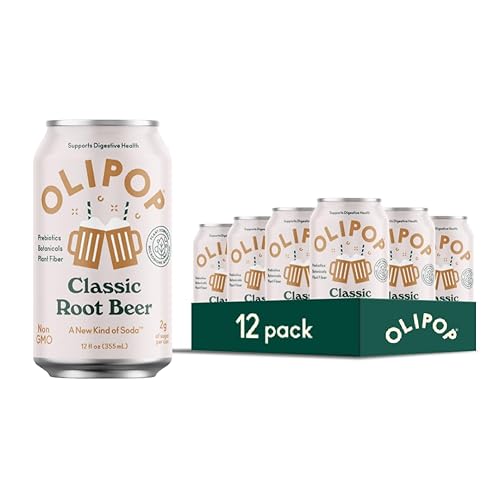 OLIPOP Prebiotic Soda Pop, cerveza de raíz clásica, prebióticos, botánicos, fibra vegetal, 12 onzas líquidas (12 latas)