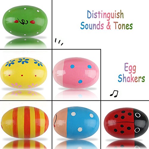 6 Stück Ei Maracas und 2 Stück Holz-Maraca, Farbig Holz Rassel Sand Hammer Ei Shakers Music Percussion Spielzeug für Kinder Kleinkind Babies - Image 6