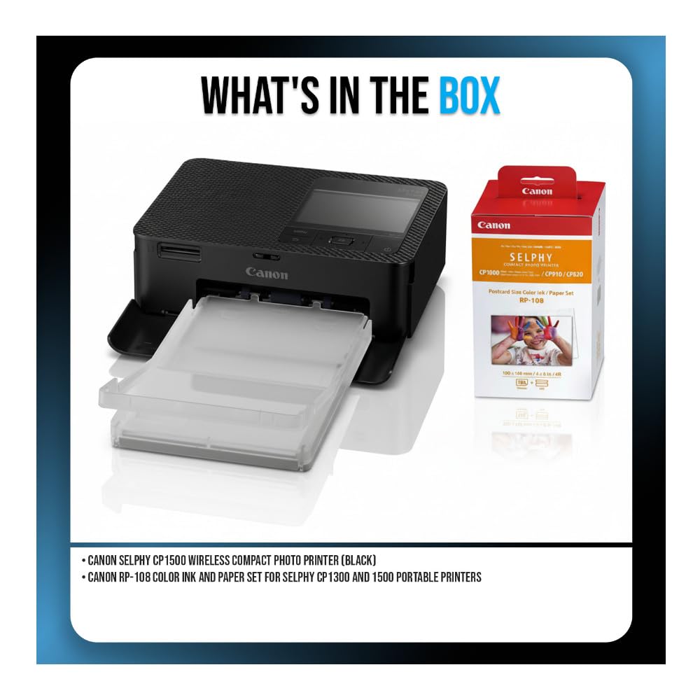Amazon.com: Canon CP1500 Compact Bundle Photo Printer (Black) | RP