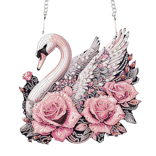 Image of AiYuanzsh Large Acrylic Diamond Art Hanging Kits for Adults, 5D Diamond Painting Suncatchers Kit Rose Swan DIY Diamond Crystal Window Door Pendant Kit for Gift Wall Home Christmas Decor (24.2x23 cm)