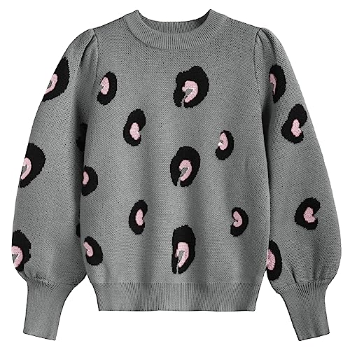 Danna Belle Girls Fall Long Sleeve Crew Neck Leopard Pullover Christmas Sweaters 5-12Years