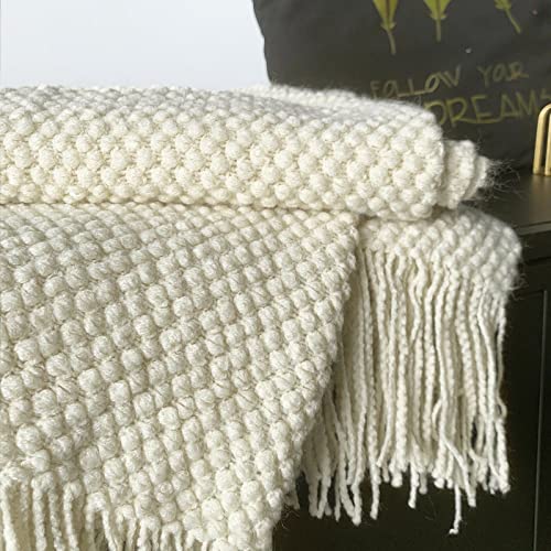 Lomao Knitted Throw Blanket With Tassels Bubble Textured Lightweight Throws For Couch Cover Home Decor (Cream, 60X80) #TOP3