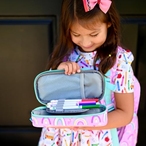 Image of mibasies Girls Pencil Case for Kids, Multi-Slot Pencil Pouch, Rainbow Pink