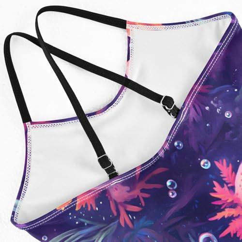 Girls Swimsuit Salamander Seaweed Bubbles Pattern One Piece Swimwear4