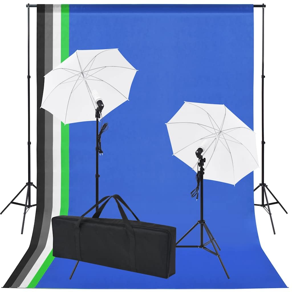 vidaXL Kit de Studio Photo avec 5 Toiles de Fond Colorées et 2 Ombrelles