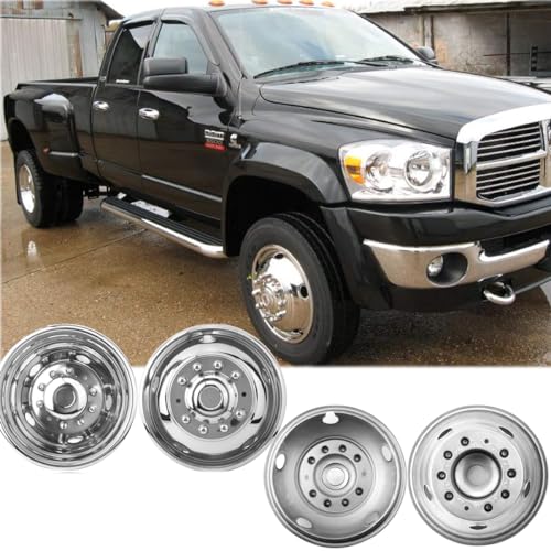 Image of 4pcs 19.5 inch Stainless Steel Polished Dually Wheel Simulators | for 2012-2025 Dodge Ram 4500 /5500,10 Lug 5 Hand Bolt On, Hub Caps with Bolt Kit, Front Rear