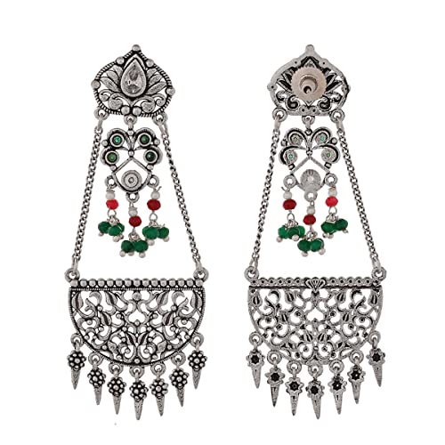 Abharan Oxidised Plated Earrings with Embellishments