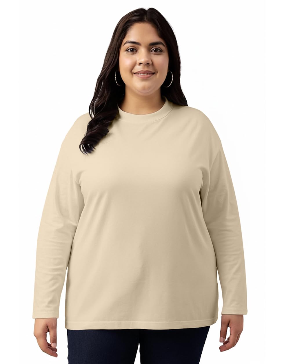 JUNEBERRY® Pure Cotton Regular Fit Core Solid Full Sleeve Plus Size T-Shirt for Women & Girls (Sizes: 2XL to 5XL)