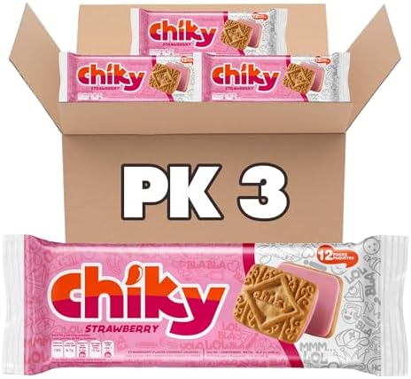 Chiky Strawberry Fudge Cookies, Crunchy & Sweet, Smooth Cream Center, Crispy Texture That Melts In Every Bite, 16.9 ounces, 1 Box contains 3 Bags, each with 12 Individual Packs.