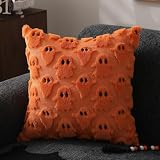 DFXSZ Halloween Pillow Covers 18x18 inch Set of 2 White Ghost Throw Pillow Cases Soft Plush Faux Fur Wool Couch Cushion Case for Chair Sofa Bedroom Living Room Home Decor PTK03A18