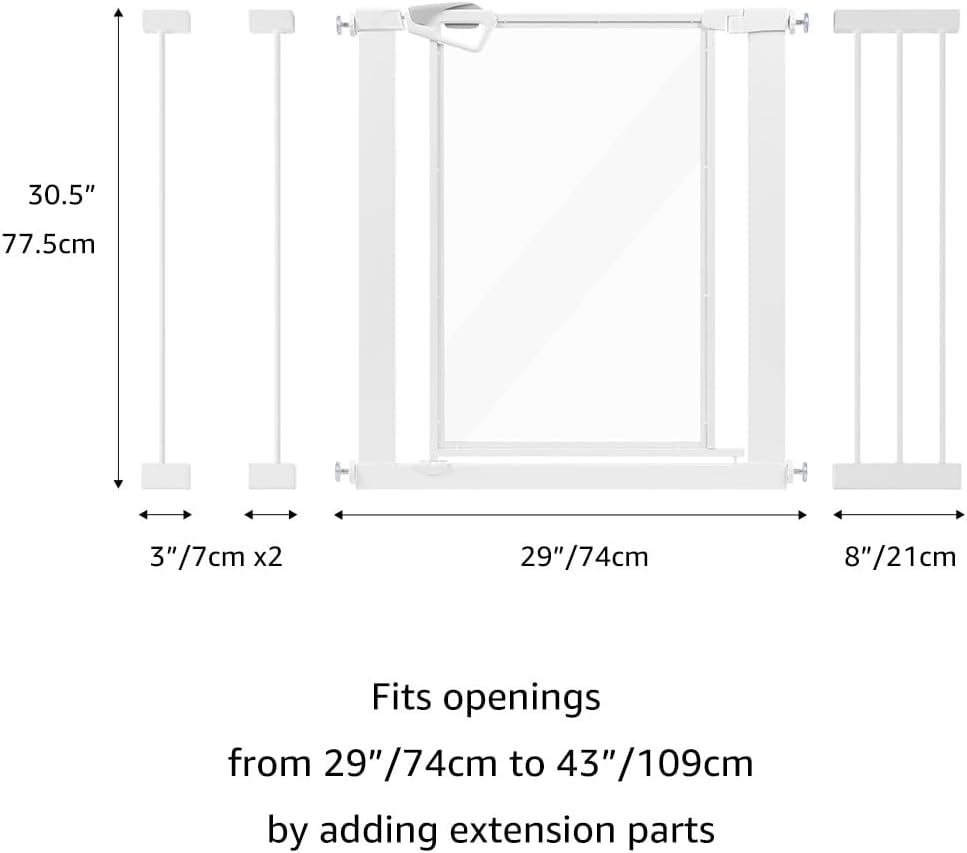 unipaws Clear Dog Gate for Doorway Stairs Wide Openings, Pressure Mounted Extra Wide Pet Door with Extension Parts, No Drilling Walk Through Gate, Indoor, White
