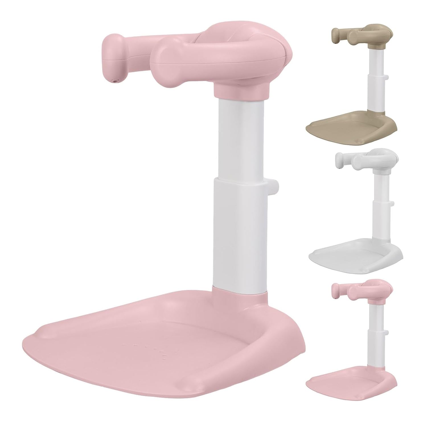 Foldable ABS Baby Shower Stand with Armrest,Adjustable Height & Armrest Width Baby Bath Support,Anti-Slip Bath Seat with Shower Head Holder for Babies Pink