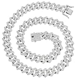 RQSP Cuban Link Chain for Men 18K Gold Plated/Silver Miami Ice Out Chain with Diamond Men's Necklaces Cut Zirconia Cuban Link for Women ,Sparkle 14mm Hip Hop Jewelry Gifts (18/20/22/24 Inch Optional)(Silver, 20inch)