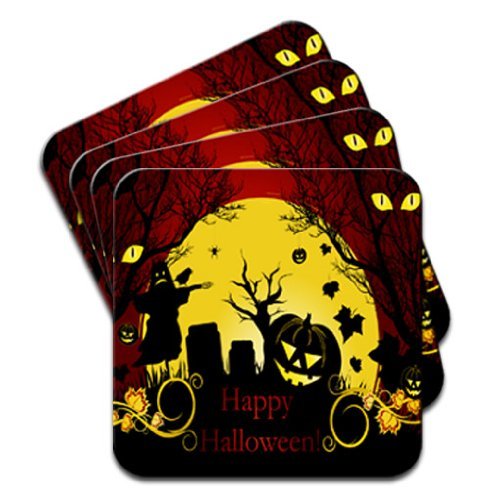 Fancy A Snuggle Halloween Pumpkin Bats Scarecrow Set Of 4 Coasters