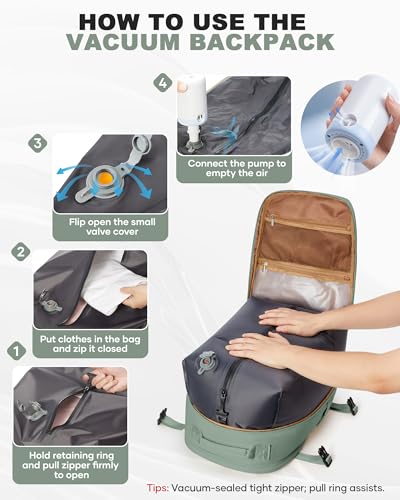 Image of coofay Vacuum Backpack Travel with Pump Vacpack Backpack with Vacuum System Travel Compression Backpacks for Women Mochila De Viaje Carry on Luggage