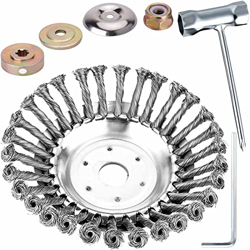 Das Neue Unkrautbürste, für Motorsense mit 25,4mm Bohrung, unkrautbürste freischneider, Drahtbürste Freischneider für effektive Moosentfernung (6 Stück Adapter-Kits im Lieferumfang enthalten) Cover