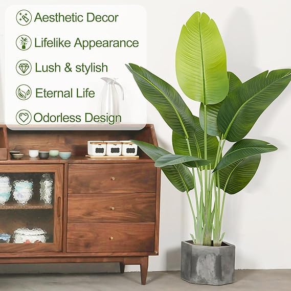 Image of Kayra Decor Artificial Bird of Paradise Plant 6 ft Tall Fake Tropical Palm Tree | Faux Banana Plant Indoor Decor Trees with Pot for Home Bedroom Living Room Office