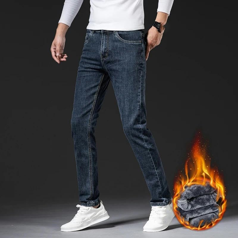 Winter Korean Jeans Men's Thickened Warm Elastic Slim Straight Denim Trousers3