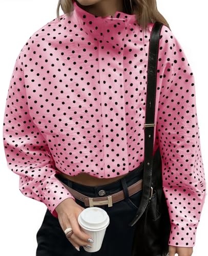 Image of Tankaneo Womens Zip Up Cropped Jackets Polka Dot Oversized Jackets Spring Lightweight Trendy Casual Coats