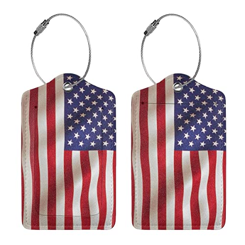 American US Luggage Tags for Suitcases Patriotic Identifiers Leather Travel Tags for Luggage ID Labels Privacy Cover Backpack Baggage Rucksack Personalized Custom Unique Loops Men Kids Women Bag 2 Pcs3
