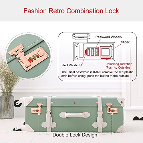 Image of UNIWALKER Vintage Suitcase Set, 2 Piece Designer Trunk Luggage Set with 12inch Cosmetic Train Case for Women, mint green, 24in+12in