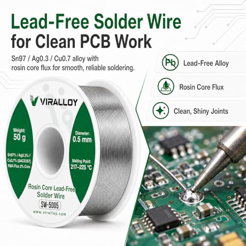 Image of 0.3mm Lead Free Solder Wire, Rosin Core Solder for Electronics, Sn97 /Ag0.3 /Cu0.7, 50g Fine Thin Solder Wire for PCB, Circuit Boards, Micro Soldering and Precision Repair | Precision PCB Repair