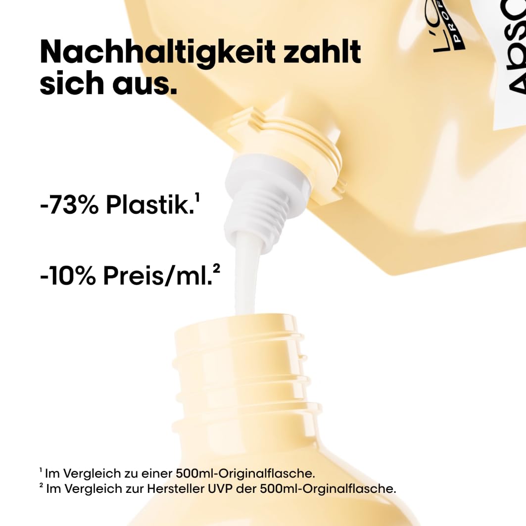 L'Oréal Professionnel Shampoo-Set für strapaziertes und trockenes Haar, Mit Quinoa, Serie Expert, Absolut Repair Shampoo 500ml & Nachfüllbeutel, Refill 500ml