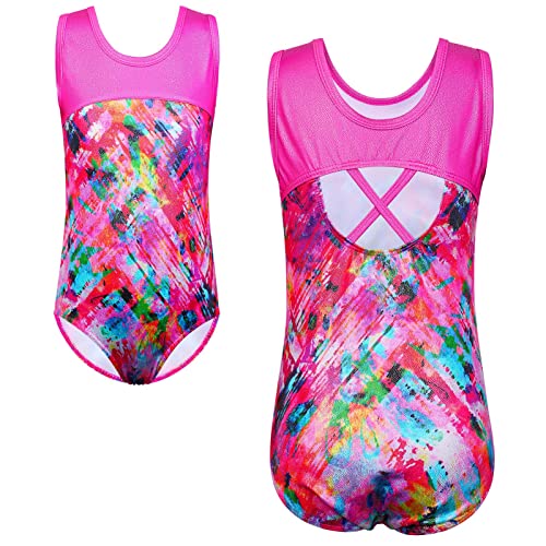 HUAANIUE Leotardo de gimnasia negro de manga larga para niña de 3 a 12 años, vestido de ballet azul brillante, leotardo místico rosa, ropa deportiva sin mangas Cover