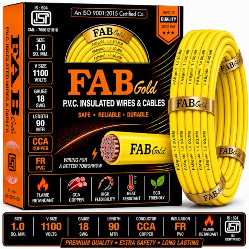 Image of 1.0 sqmm Single Core Copper Electrical Wire, 90 Meter (Yellow) | Heat Resistant & Flame Retardant (FR) | Lead-Free LSH House Wire for Home & Industrial Use