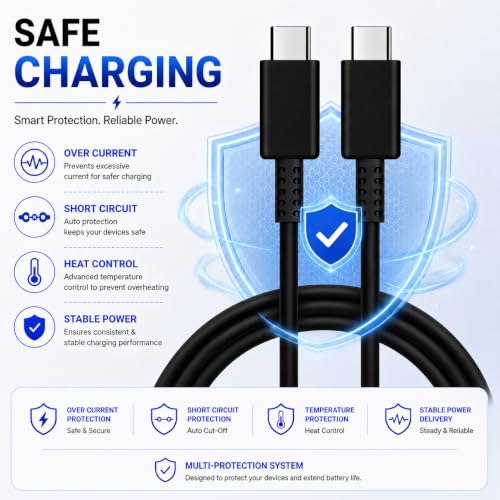 Image of ZYBUX Original 45W Type C To C,Mobile Data Charging Cable For Galaxy Superfast Power Cable A54 / A15 / A14 / A34 / A23 / F54 / F34 / F23 / F14 / M14 / M34 /M33 /S21 Fe /S22 /S23 /S23 Fe 5G /S24,Black