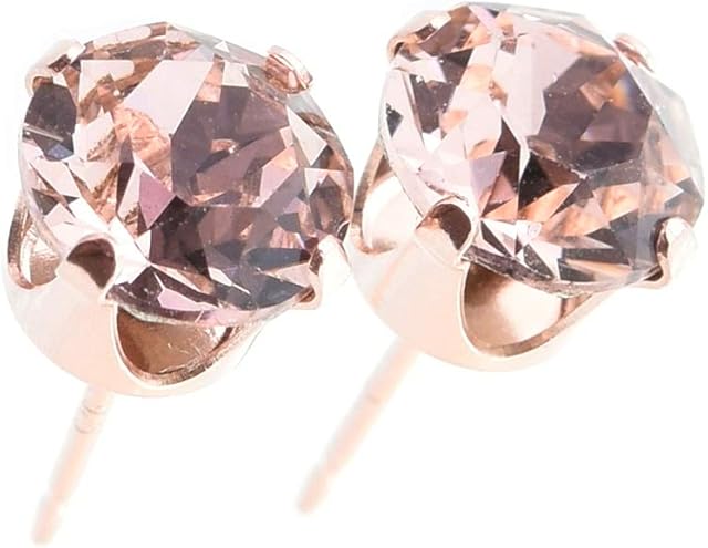 pewterhooter® Women's Classic Collection Crystal Stud Earrings  14k Rose Gold plated 925 Sterling Silver with sparkling Vintage Rose crystal - Gift Box
