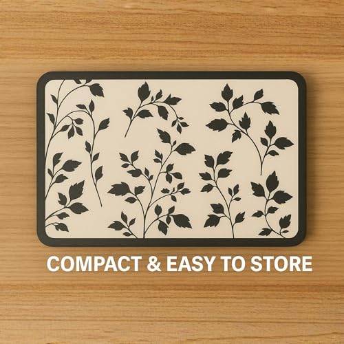 Image of YELONA Leather Dining Table Placemats Set of 2 - Waterproof, Heat Resistant, Anti-Slip, Easy to Clean Table Mats for Dining Table, Kitchen & Home Decor (Black Botanical, 40 x 30 cm)