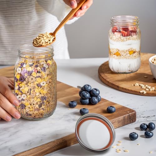 Image of 32 OZ Wide Mouth Mason Jars, 6 PACK Glass Mason Jars with airtight Lids