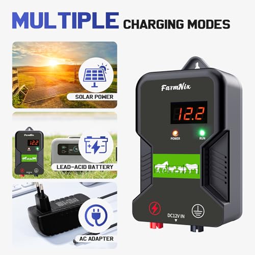 12V Weidezaungerät, 15km Reichweite mit LED Anzeige, 2 Joule 12kV Elektronisches Elektrischer Weidezaun 230V für Schutz von Nutztieren, Haustieren, Geflügel, Hausweide, Gärten (Schwarzgrau)