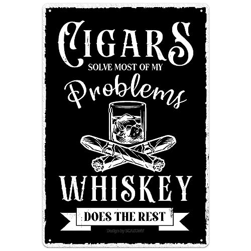 Whiskey And Cigar Bar Metal Sign Gentlemen's Club Tin Signs Retro Look Poster Decoration Personalized Cigar Lounge Man Cave Vintage Signs Inspirational Quotes Wall Decor (8x12 Inch, Black)