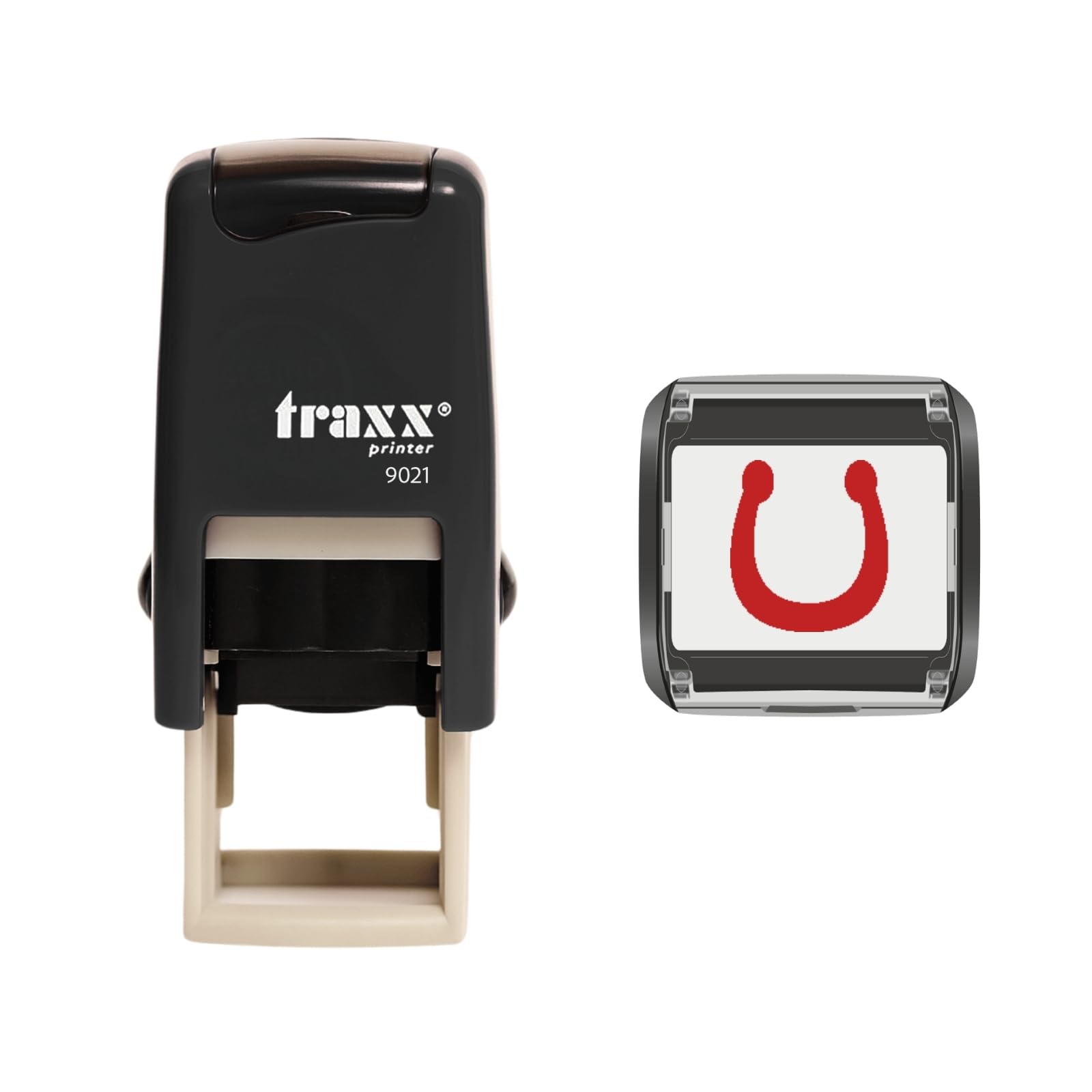 Traxx 9021 Loyalty Card Self Inking Rubber Stamp Business Vet Pet Horses A Red Horse Shoe Design*