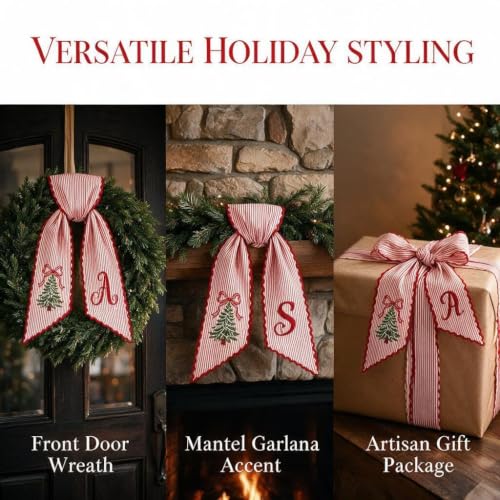 Christmas Wreath Sash for Front Door, Personalized with Initial Bow, A - image 3