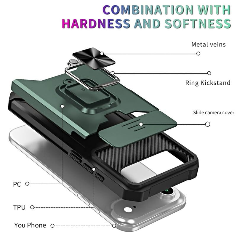 Image of LuxuryKase Shockproof Armor Case for iPhone Air | Slide Camera Cover | Hidden Card Slot | Rotating Ring Kickstand | Magnetic Car Mount Support | Military Grade Protection - Green