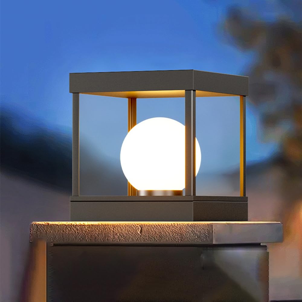 Outdoor Post Lights Modern Black Square Pillar Light Fixture Waterproof Fence Deck Column Cap Lamp Hard Wired E26 Gate Pedestal Lighting Landscape Path Lamp For Yard Mailbox Porch Pier Mount Lighting