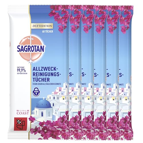 Sagrotan Allzweck-Reinigungstücher Floral Coast – Hygienische Allzweck-Reinigungstücher (6 x 60 Stück)