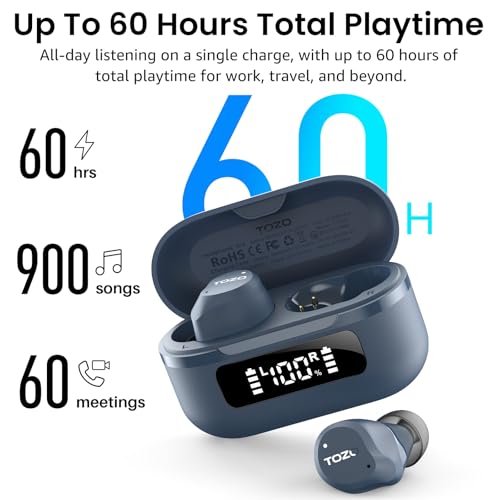 TOZO NC9 Hybrid Noise Cancelling Wireless Earbuds, Bluetooth 5.3 Ear Buds, 6 Mic ENC, IPX8 Waterproof, 60H Playtime, App EQ