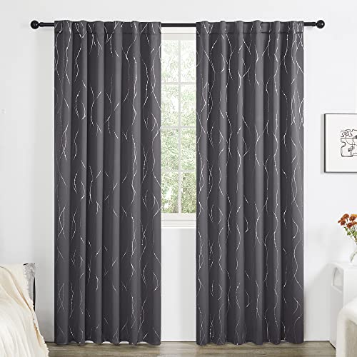 Deconovo Blackout Curtains For Bedroom 84 Inches Long - Curtains For Living Room 2 Panels Set, Back Tab Curtains & Drapes With Pattern Design For Windows (52 X 84 Inch, Dark Grey, 2 Panels) #TOP1