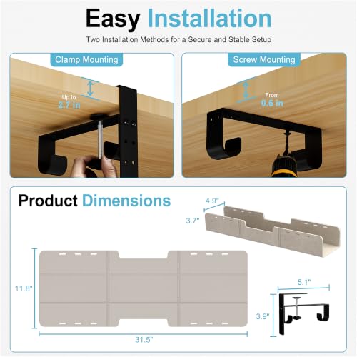 Image of No-Drill Under Standing Desk Cable Management,31.5 inch L,Beige