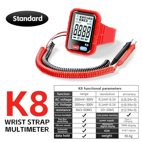 Image of Serplex Wrist-Worn Digital Multimeter with 4.3 Inch LCD Display, True RMS, Auto-Ranging, AC /DC Voltage Current Resistance Continuity Diode Capacitance Frequency Measurement for Electricians and DIY