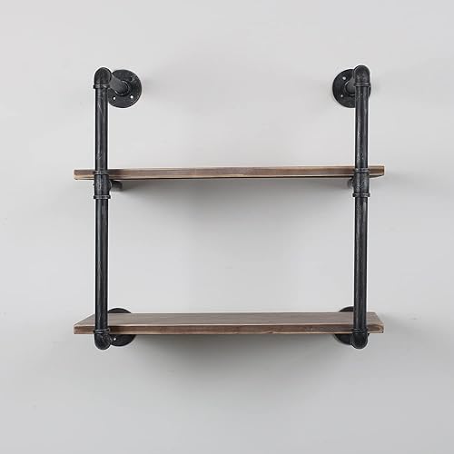 Miniatura 8 de MBQQ, Estantes de tubería industrial con madera, estante de montaje en pared rústico, estantería de metal colgada, estantería flotante de