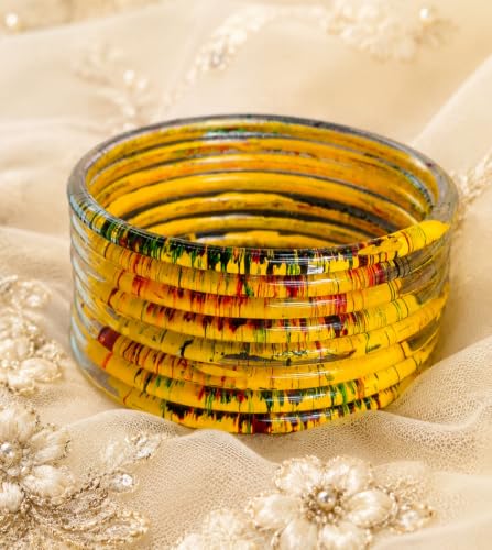 Image of NMII Premium Glass Bangle Set for Women | Multicolor Designer Kangan | Fancy Kanch ki Chudiya | 3D Transparent Chudi Set | Wedding & Festive Occasions Bangles