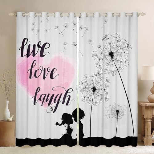 Dandelion Curtains For Couples, Little Boy And Girl Silhouette Under A Dandelion Window Curtains 38