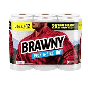 Brawny Decide-A-Measurement Paper Towels, 6 Double Rolls = 12 Common Rolls, 2 Sheet Sizes (Half or Full), Robust Paper Towel For On a regular basis Use