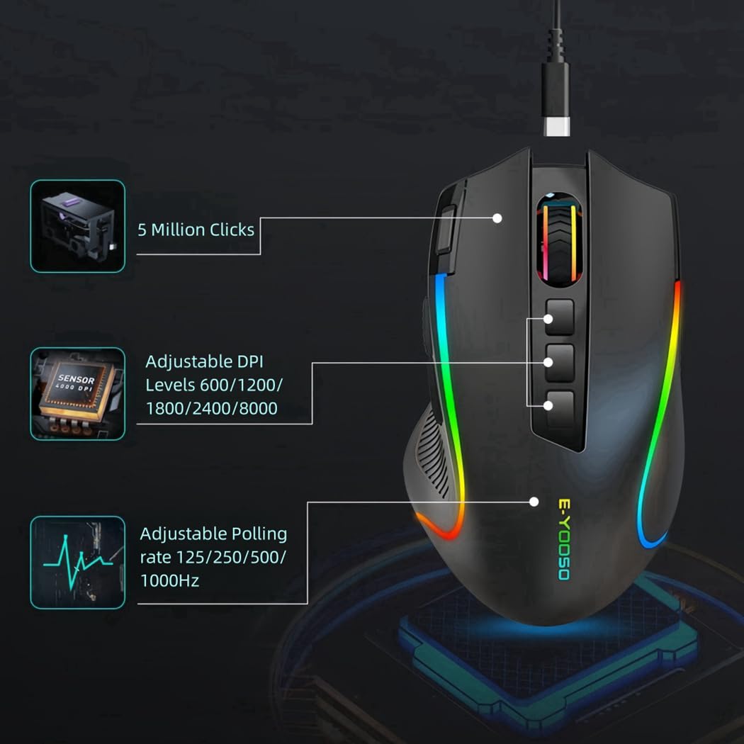 Niceon Wireless Gaming Mouse RGB Backlit, Rechargeable, 9 Programmable Buttons, Ergonomic Mouse for PC Laptop Gamer